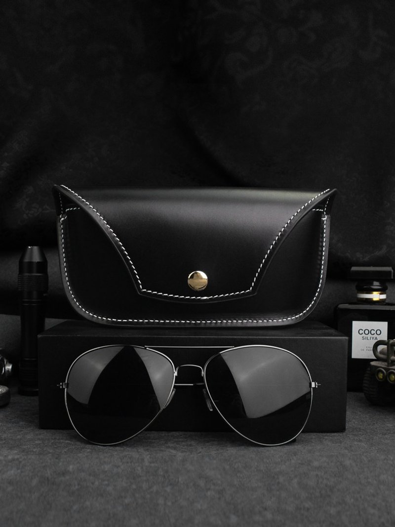 Handmade Genuine Leather Glasses Bag Sunglasses Holder Case Eyeglasses Pocket - Eyeglass Cases & Cleaning Cloths - Genuine Leather Black