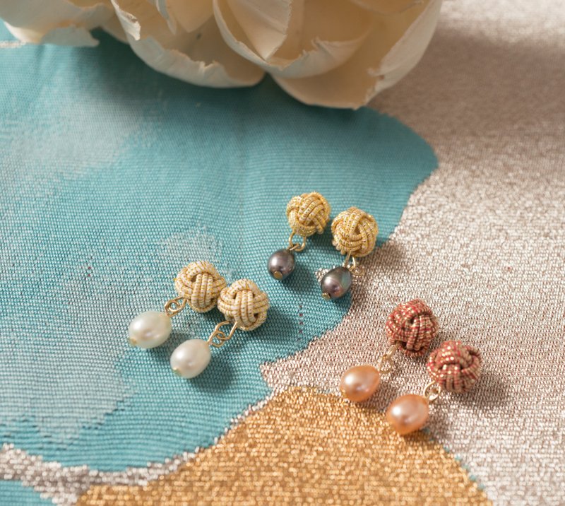 Mizuhiki Natural Pearl Earrings/ Clip-On Clips│Custom 5 Color Pearl 3 Types - Earrings & Clip-ons - Pearl Multicolor