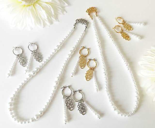 Infinity with Bubbles pearl necklace/Gold】パールネックレス インフィニティ 無限大 ウェーブパール 入学  卒業 結婚 - ショップ tinies ネックレス - Pinkoi