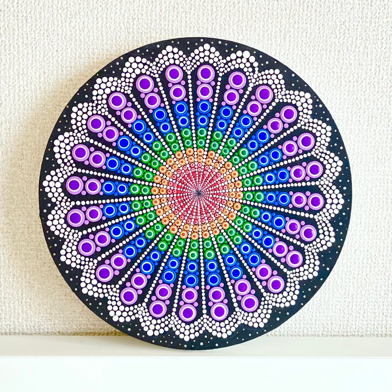 Dot Mandala Fireworks No.5 red Orange Green blue Purple 25cm - โปสเตอร์ - ผ้าฝ้าย/ผ้าลินิน 