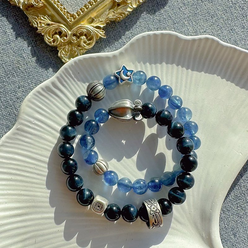 Natural Stone Blue Tiger Eye Old Silver Multi-circle Bracelet // Shanyu Jewelry Handmade DIY Original Customization - Bracelets - Gemstone Blue