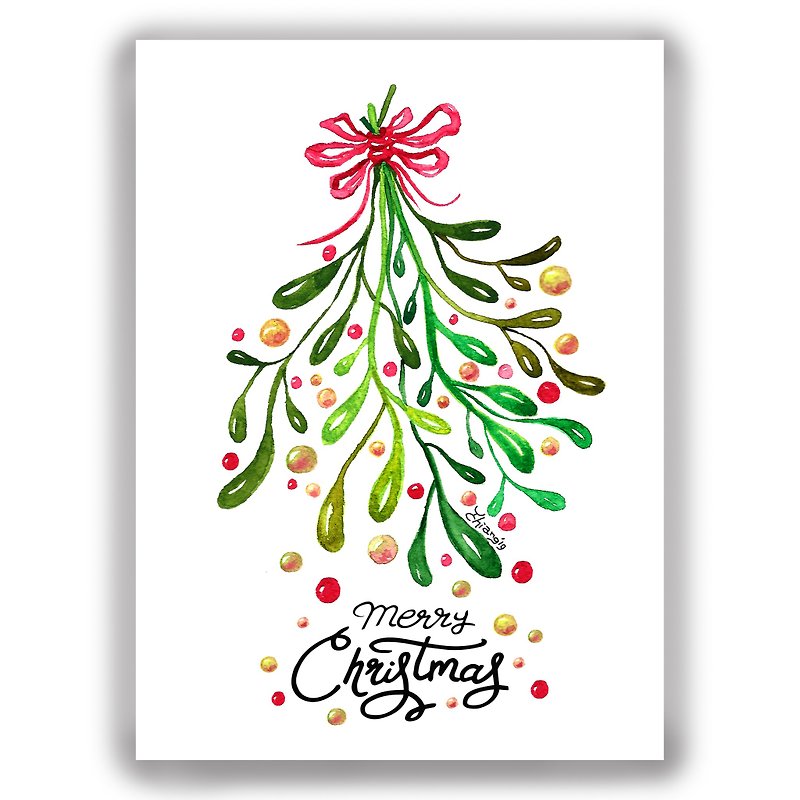 聖誕節手繪插畫萬用卡聖誕卡/明信片/卡片/插畫卡-聖誕花束的祝福 - 心意卡/卡片 - 紙 