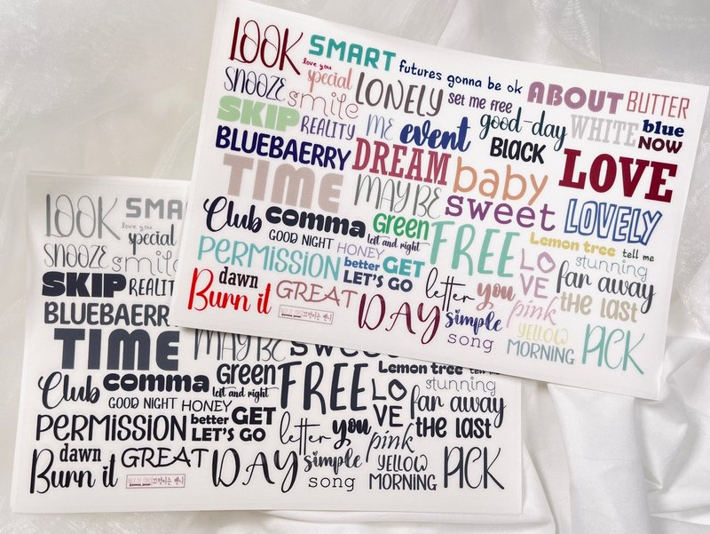 colorful word matte clear sticker(white background) 3pcs 2 types - 貼紙 - 防水材質 多色