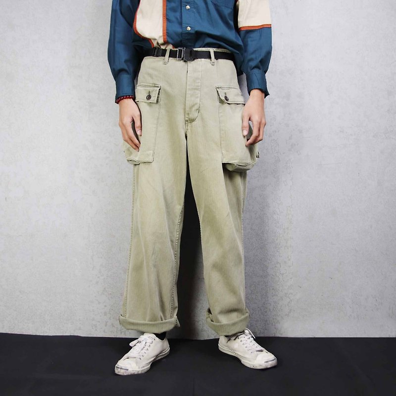 Tsubasa.Y ancient house light beige 001 US Army P44 military pants, military trousers vintage military pants - กางเกงขายาว - ผ้าฝ้าย/ผ้าลินิน 