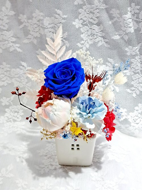 貝拉公主花藝 聖誕禮物-寶石藍永生玫瑰桌花