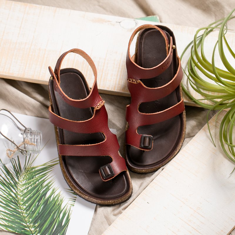 Leather Roman Sandals_ Burgundy - รองเท้ารัดส้น - หนังแท้ สีแดง