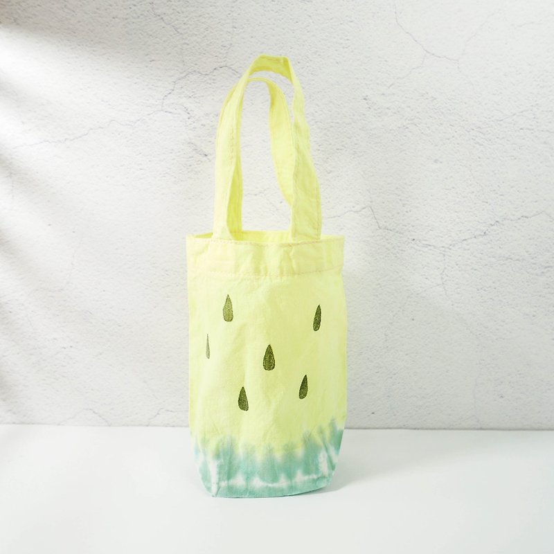 : Watermelon : Handmade Tie dye Reusable Coffee Sleeve Drinking Reusable Bag - ถุงใส่กระติกนำ้ - ผ้าฝ้าย/ผ้าลินิน สีเหลือง