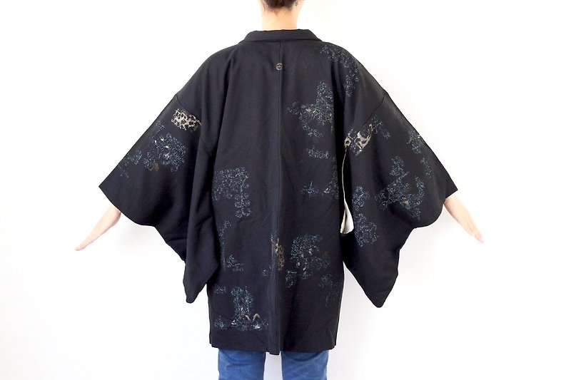 unique black kimono, haori black, Japanese kimono, silk kimono /3162 - ジャケット - シルク・絹 ブラック