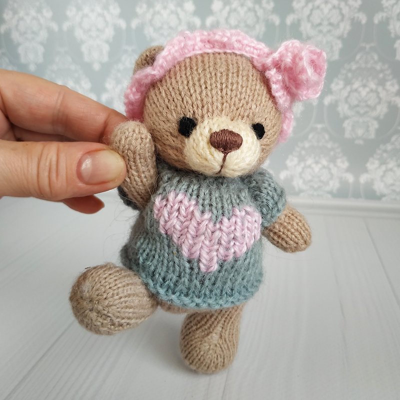 Teddy Bear with clothes, knitted stuffed Teddy Bear - Kids' Toys - Wool Brown