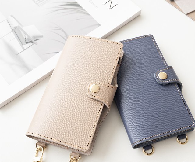 ハンドメイド❤高級本革ショルダー本革スマホケース　Premium スマホショルダー レザー 名入れ可 バイカラー 本革