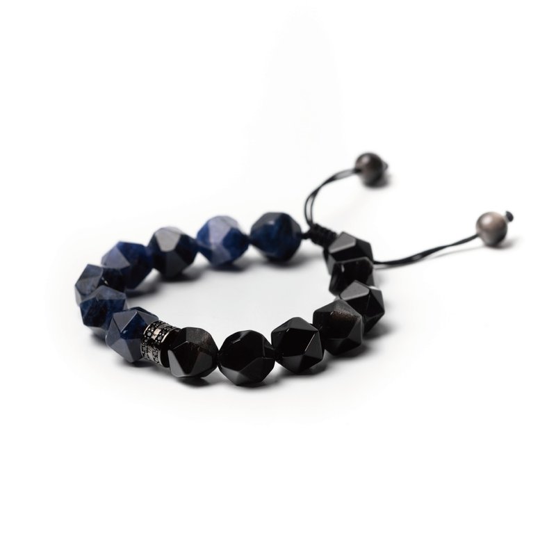 【Montagne】HALF | Blue Stone X Silver Obsidian Cutaway Bracelet | Braided Style - Bracelets - Crystal Black