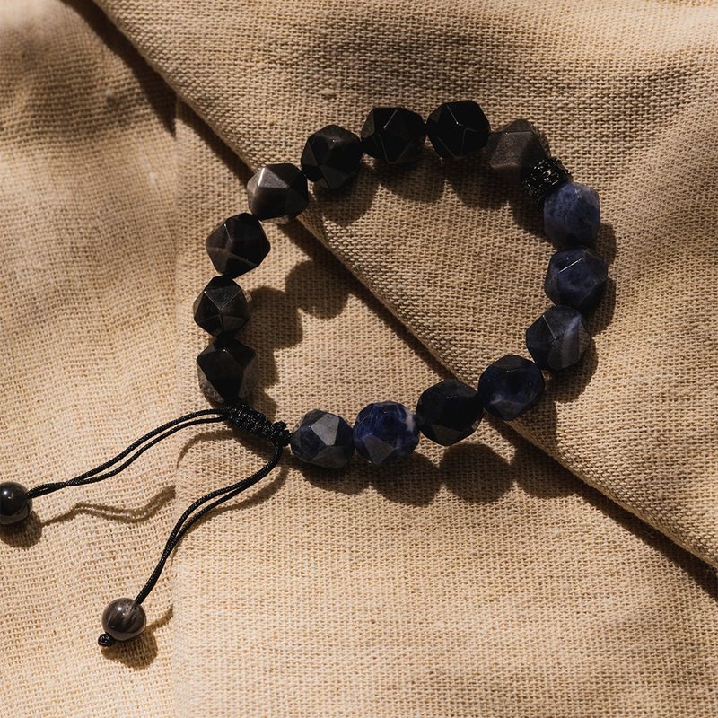 【Montagne】HALF | 藍紋石 X 銀曜石切角手鍊 | 編織款 - 手鍊/手環 - 水晶 黑色