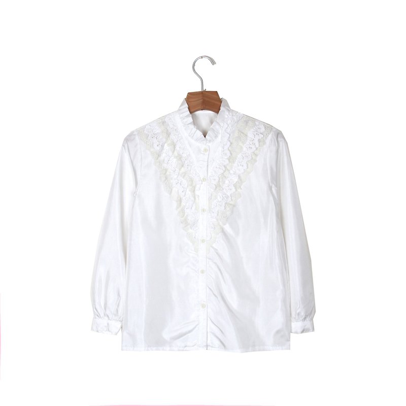 [Egg plant ancient] delicate lace pure white shirt - Women's Shirts - Polyester White