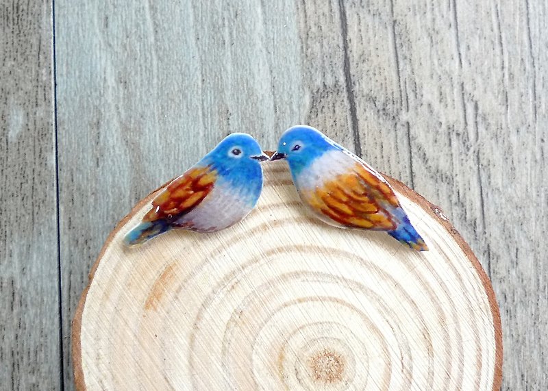 Misssheep-U59- take me home watercolor hand-painted style blue bird hand made pair of earrings - ต่างหู - พลาสติก 