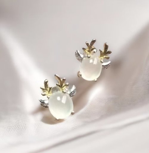瓔珞珠寶盒 E.L.Jewelry Box 冰種翡翠蛋面設計款耳釘 925純銀 | 天然緬甸玉A貨翡翠 | 送禮