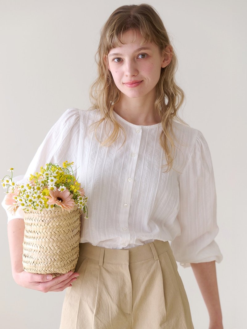 Hayden blouse_ Ivory - 女襯衫 - 棉．麻 白色