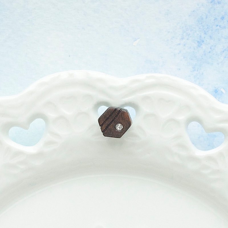 Hexagon wooden earring ( 925 sterling silver studs) one per - Earrings & Clip-ons - Wood Brown