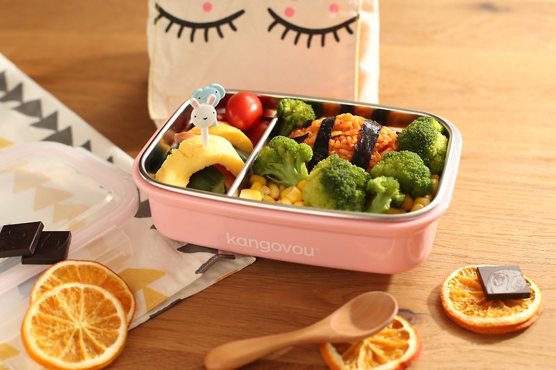 Large children's lunch box【Coral powder】-American kangovou small kangaroo Stainless Steel safety tableware - Children's Tablewear - Stainless Steel Pink