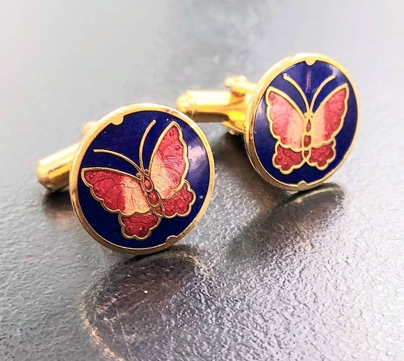 景泰藍 金屬老袖扣 一對  老品全新 - 袖扣 - 其他金屬 