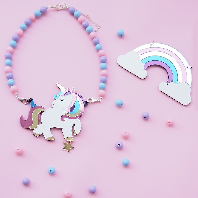 Unicorn Rainbow Statement Necklace - Chokers - Acrylic Multicolor