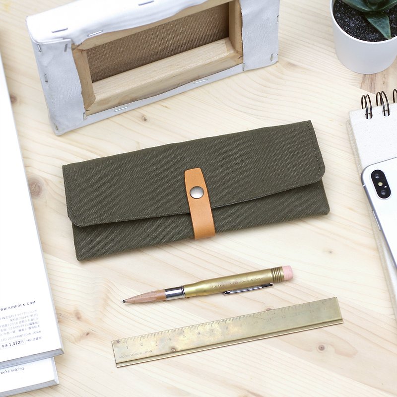 Style pencil case/glasses case/Japanese canvas--olive green - Pencil Cases - Cotton & Hemp Green