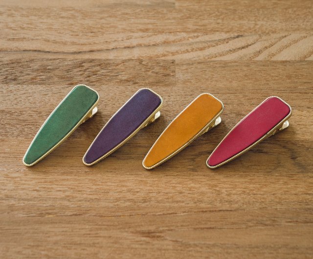 职人手縫いレザーヘアアクセサリー-ウォータードロップクリップセミ