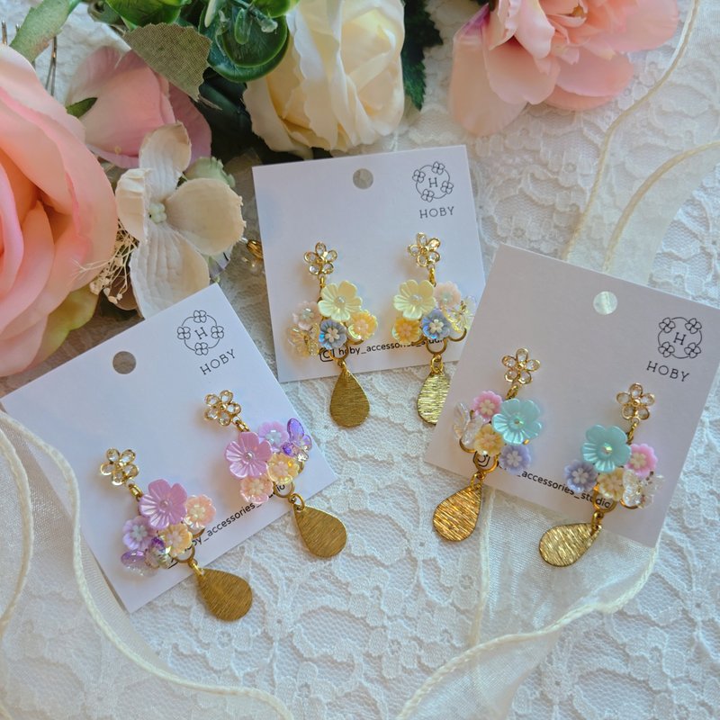 Butterfly Waltz Flower Earrings / Studs / Clips Original Handmade Gift - ต่างหู - สแตนเลส 
