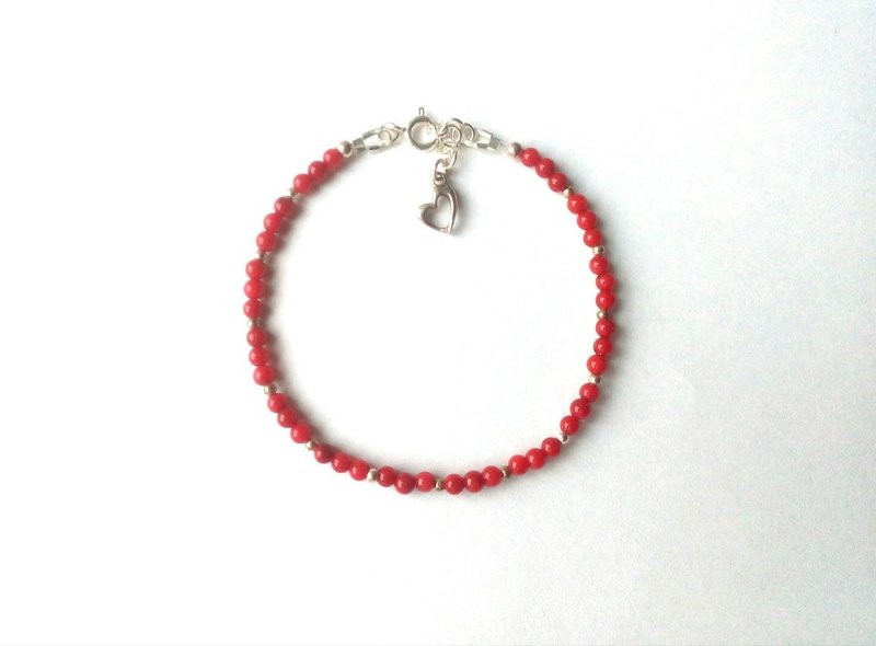 Coral bracelet,heart pendant,  925 Silver, Pisces stone, Love gem gift - 項鍊 - 水晶 紅色