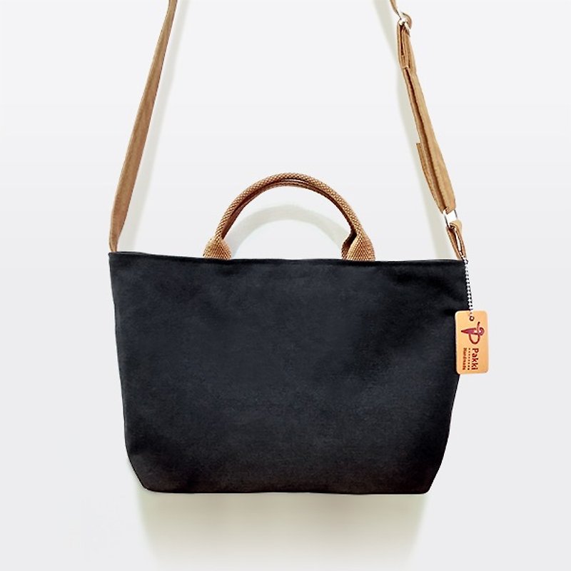 Fashion Mocha Series lightweight laptop bag slung + canvas bag with two zipper <Pakki> - Messenger Bags & Sling Bags - Cotton & Hemp Black