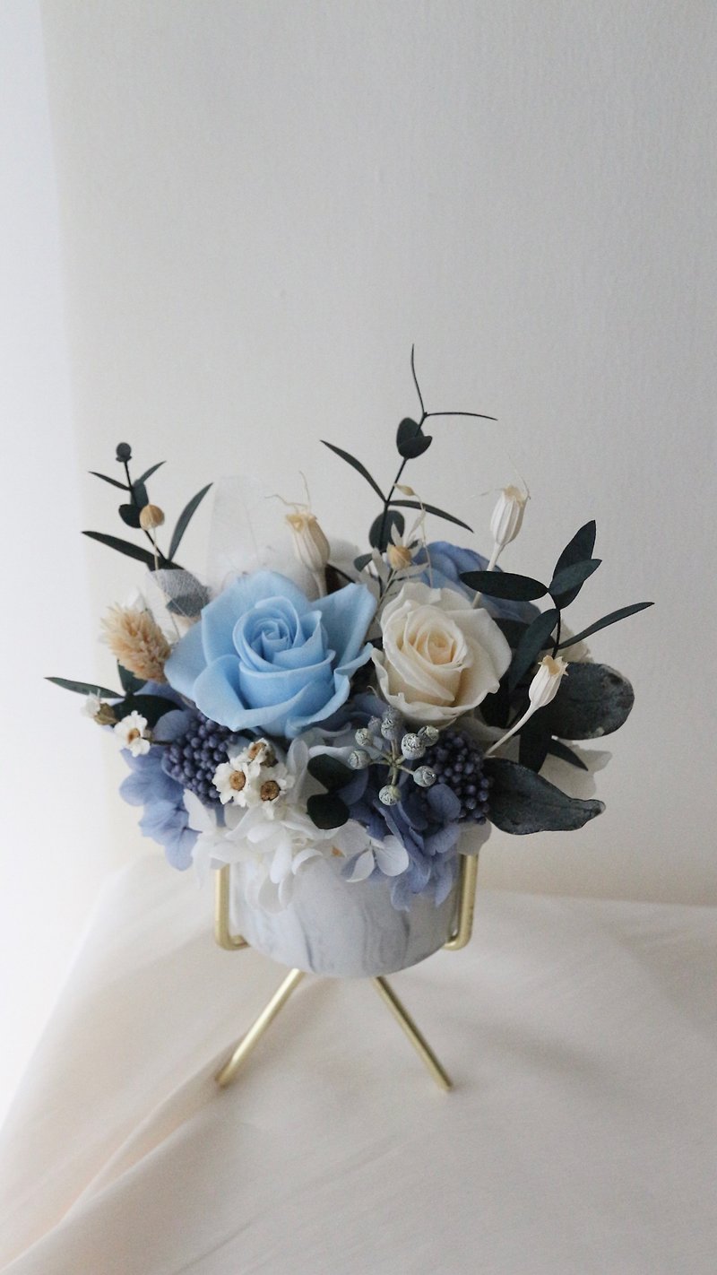 [Eternal Flower Ceremony] Immortal Flower Potted Plant Opening Gift Dry Flower Dry Flower Table Flower Immortal Rose - Dried Flowers & Bouquets - Porcelain Blue