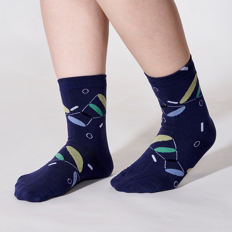 望遠星空 3:4 /藍/ 襪子 - 襪子 - 棉．麻 藍色