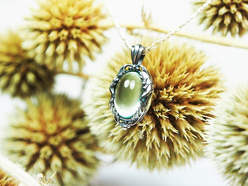 秋冬新時尚 ─ 樹果系列 ─ 自然風 葡萄石項墜(含16吋銀鍊) - 項鍊 - 半寶石 綠色