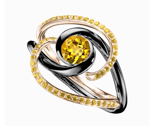 Majade Jewelry Design 黃水晶黃鑽石二合一戒指套裝 極簡14k金雙戒指 結婚求婚戒指組合