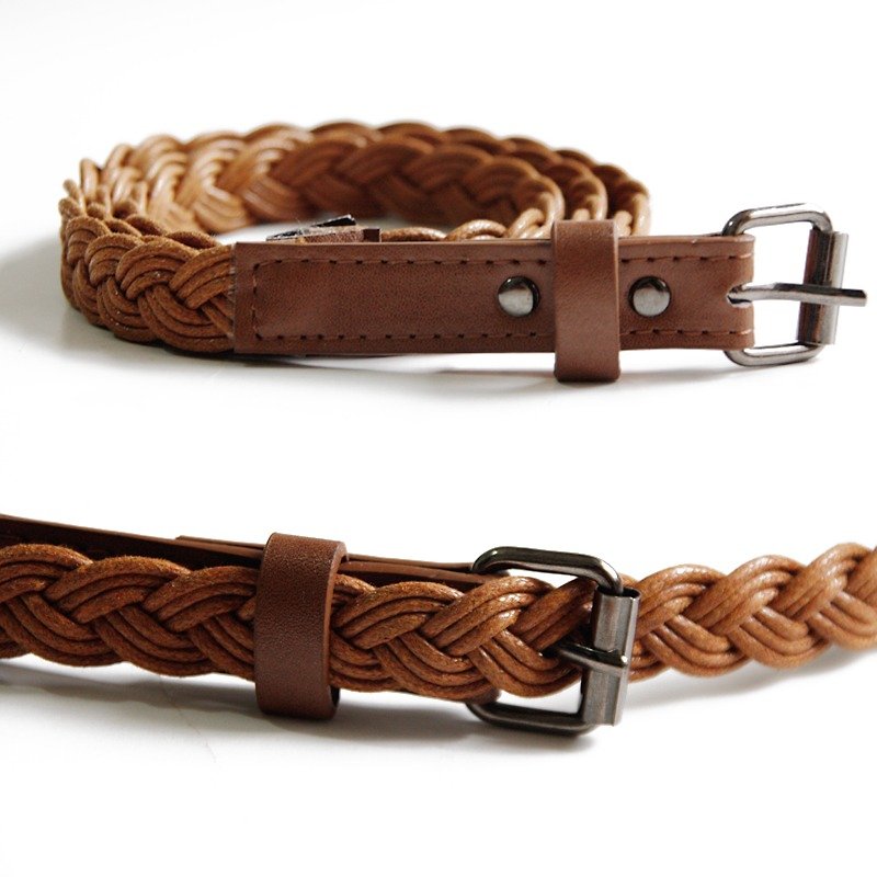 Annie Chen new wild women braided belt - เข็มขัด - เส้นใยสังเคราะห์ สีนำ้ตาล