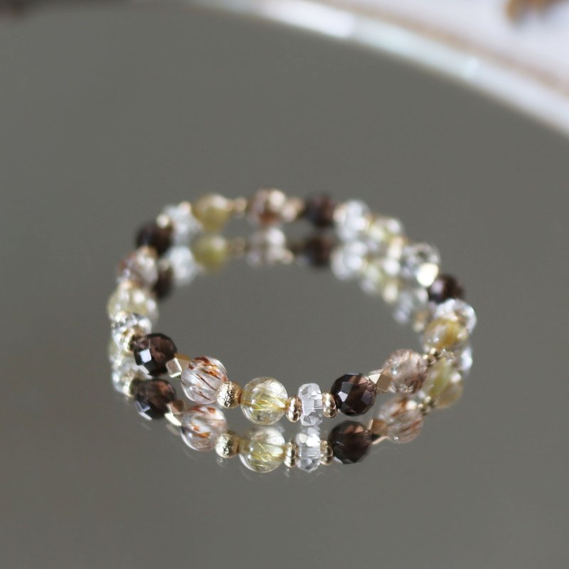 Natural Stone Series Four Black Gold Super Seven Tea Crystal Titanium Crystal White Crystal/Lucky/ - Bracelets - Gemstone Orange