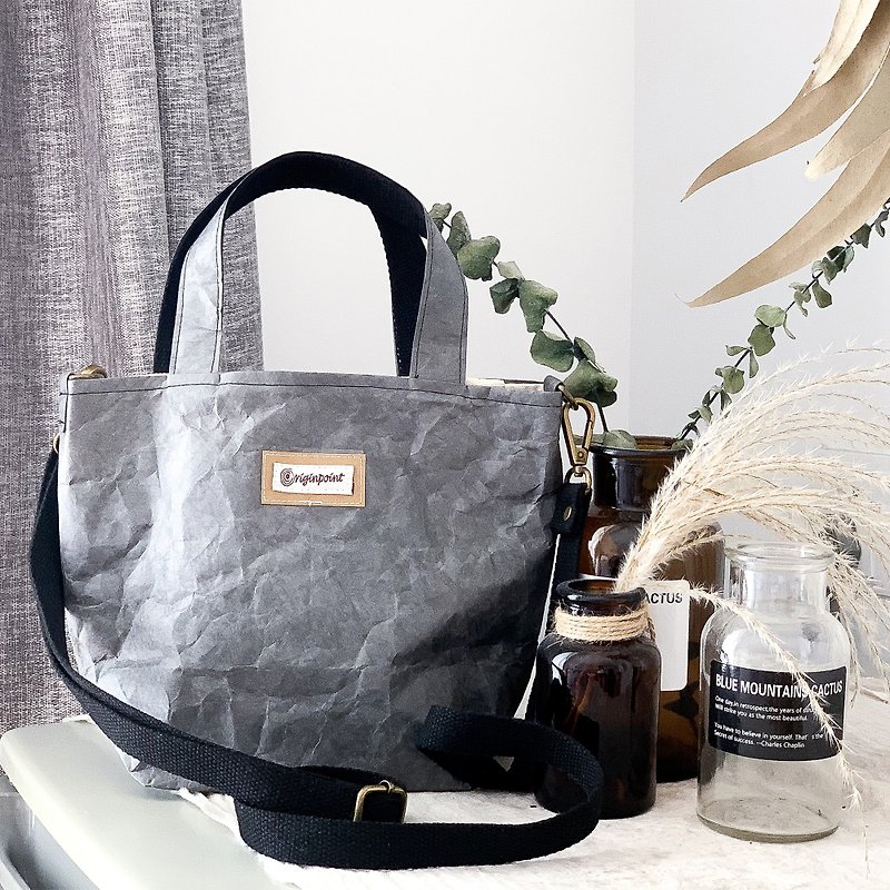 Waterproof paper texture lunch bag daily bag rice bag messenger bag Tyvek Mini Tote gray - Handbags & Totes - Paper 