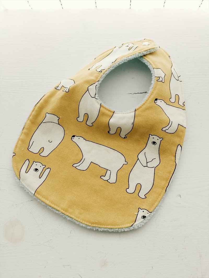 hairmo good stay polar bear handmade baby bib/saliva towel (yellow) - ผ้ากันเปื้อน - ผ้าฝ้าย/ผ้าลินิน สีเหลือง