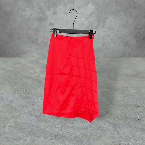 蘿綺莉蕾芭索 二手 紅色 亮面 輕薄 抓皺格紋 彈性 合身 高腰 23 長裙 PF519