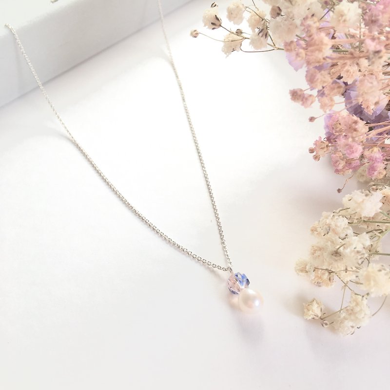 Pearls sterling silver necklace aesthetic youth electroless anti-allergy attached silver polishing cloth - สร้อยคอ - โลหะ สึชมพู