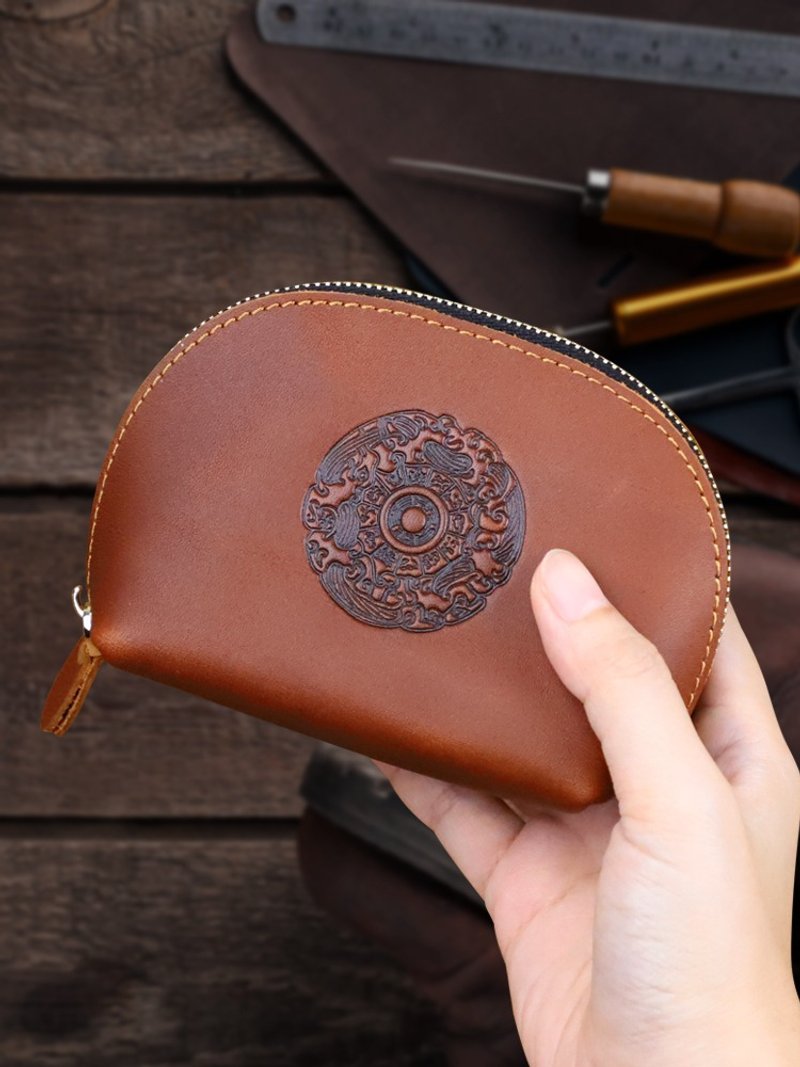 Retro Genuine Leather Coin Purse Small Mini Organizer Zipper Pocket - กระเป๋าใส่เหรียญ - หนังแท้ สีนำ้ตาล