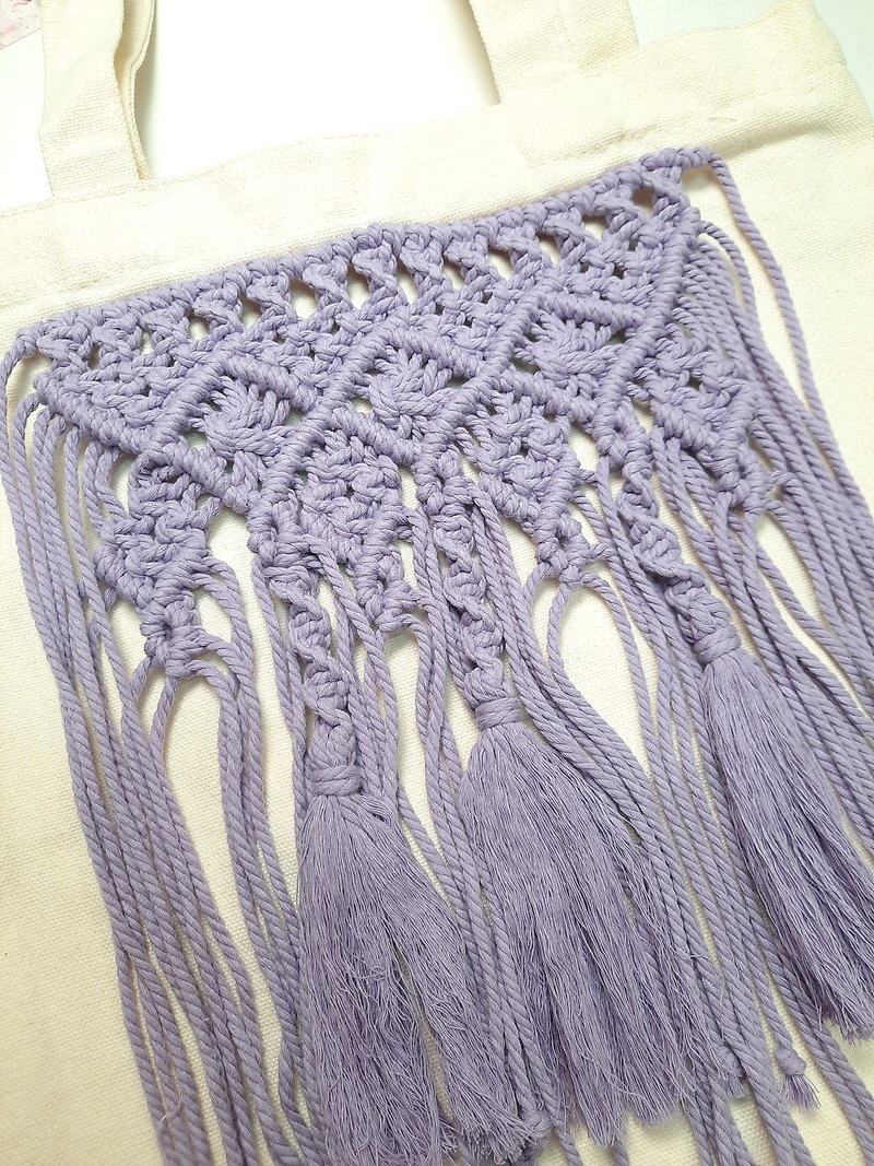 Macram Knitted Cotton Rope Tote Canvas Bag - Purple - กระเป๋าแมสเซนเจอร์ - ผ้าฝ้าย/ผ้าลินิน สีม่วง