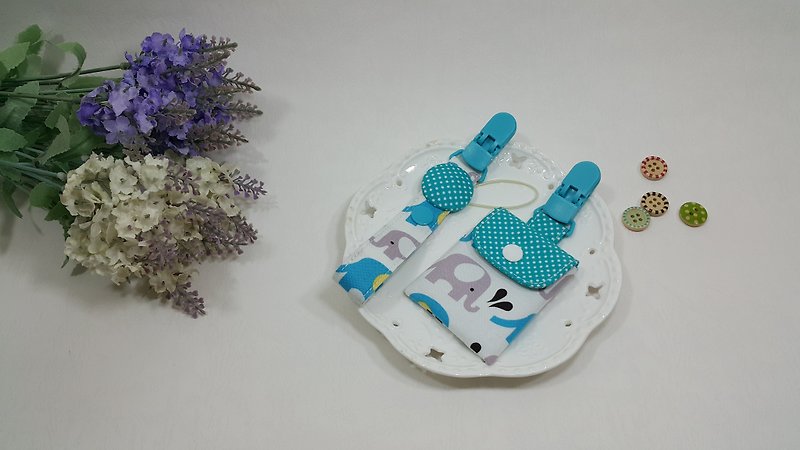 水スプレーの月の儀式平和シンボルバッグ+乳首クリップ（青）の赤ちゃんゾウ - 出産祝い用贈物 - コットン・麻 ブルー