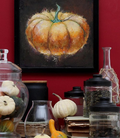 Mariarty1211 Pumpkin oil on canvas original painting, halloween gift, decoration, autumn than