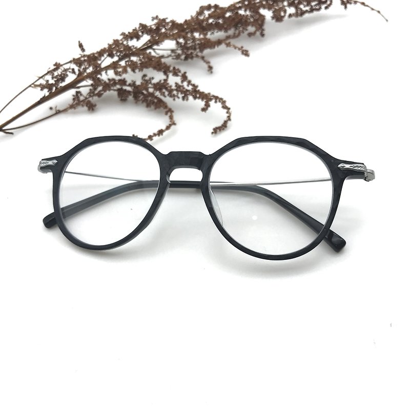 (無型號)Black Crown shape handmade eyeglasses - Glasses & Frames - Plastic Black