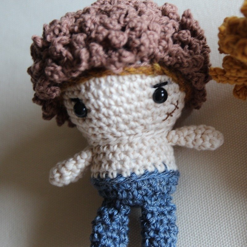 Amigurumi crochet doll: brown hair handsome - Stuffed Dolls & Figurines - Polyester Brown