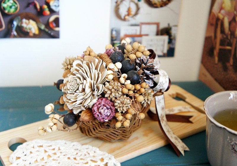 Hand-made dry flower / not withered series ~ wooden rattan baskets feel potted / photographed props / rattan blue flower / cafe decoration / home arrangement ~ - ตกแต่งต้นไม้ - พืช/ดอกไม้ 