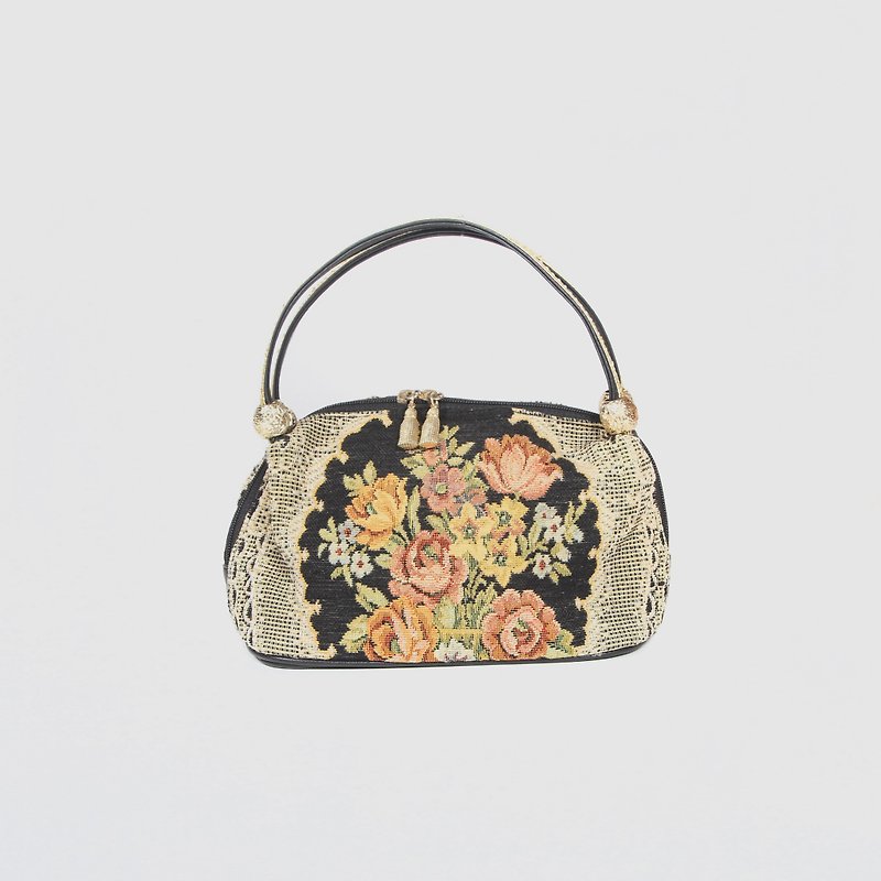 [Egg Plant Vintage] Palace Flower Silk Flower Antique Bag - Handbags & Totes - Other Man-Made Fibers 