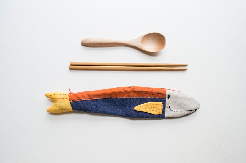 Travelling Tuna cutlery pouch - Dusk - Chopsticks - Cotton & Hemp Multicolor