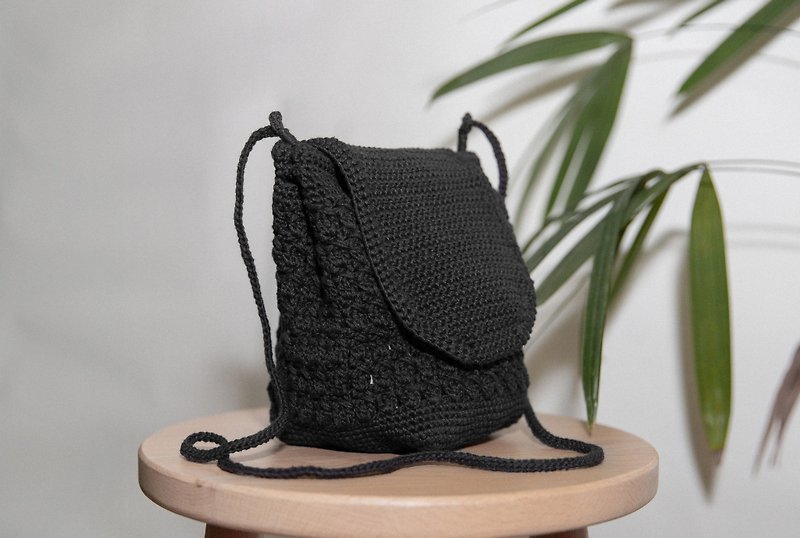 Crochet shoulder bag / black / Flap:S / SDODIO Studio - Messenger Bags & Sling Bags - Cotton & Hemp Black