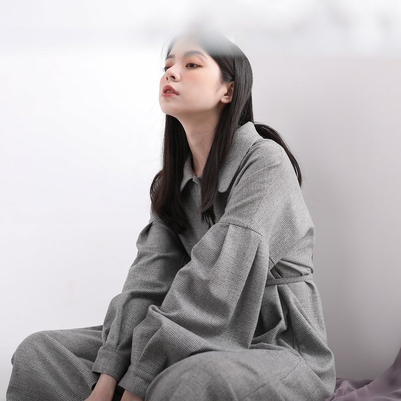 【經典原創】Peaceful_寧靜法式洋裝_CLD510_毛料灰 - 洋裝/連身裙 - 棉．麻 灰色